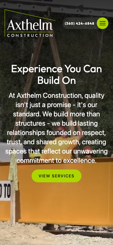 Axthelm Construction Mobile Website Design by Efinitytech Seattle