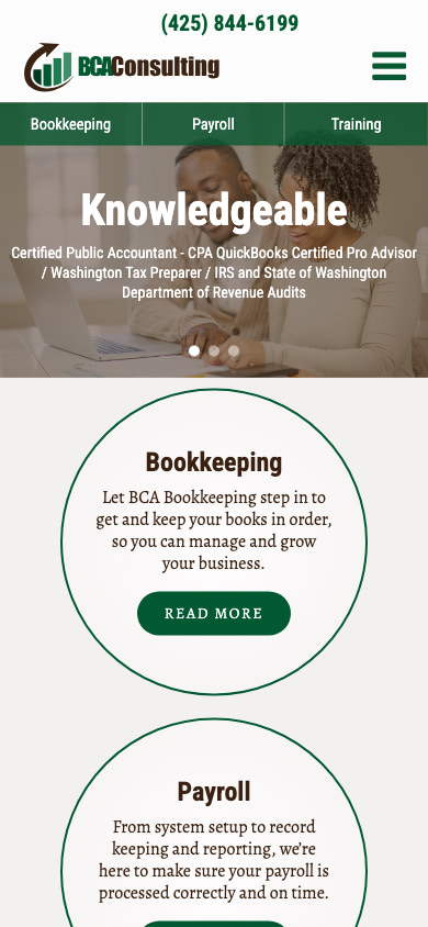 BCA Bookkeeping Mobile Website Design by Efinitytech Seattle