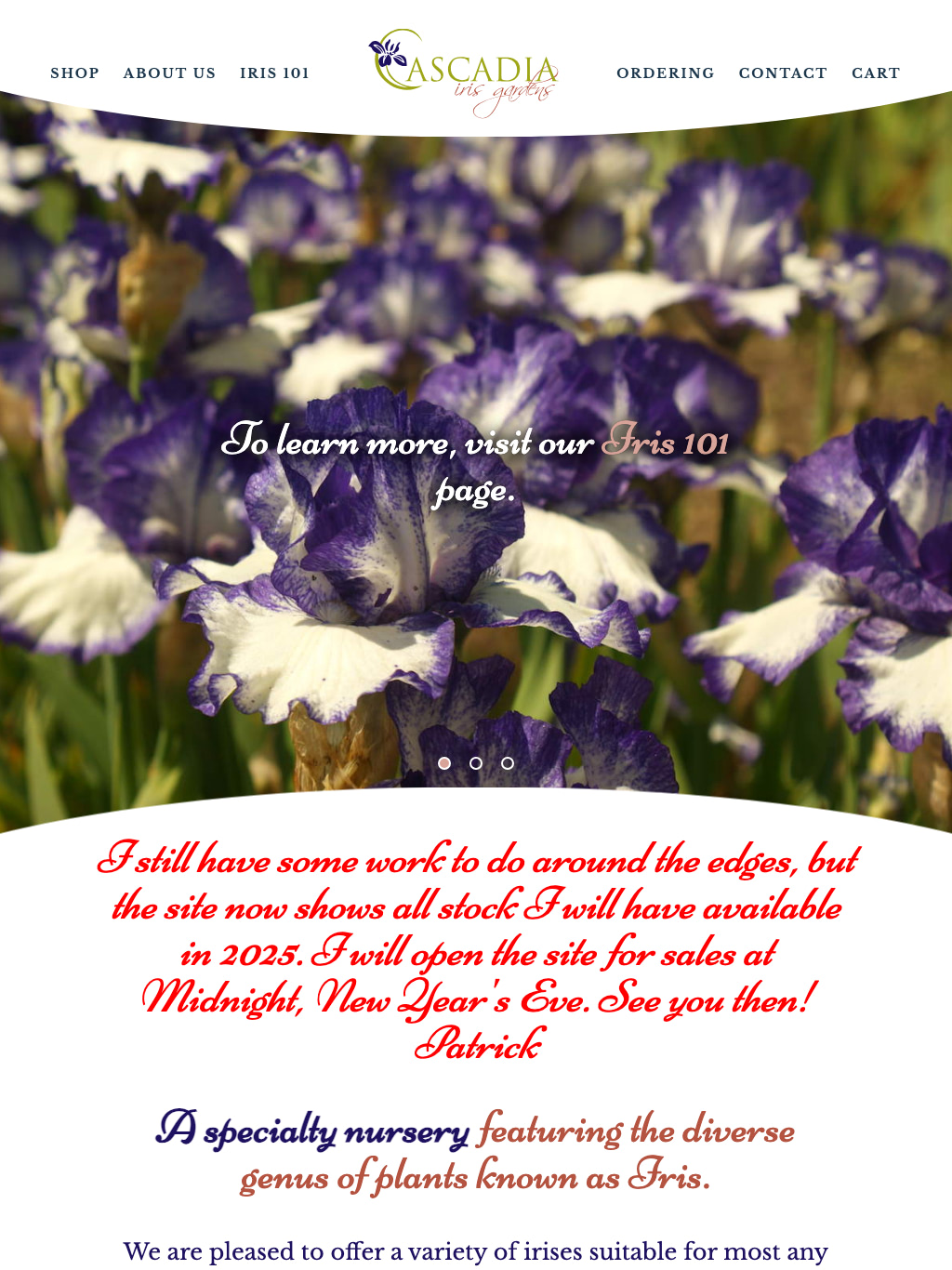 Cascadia Iris Gardens Tablet Website Design by Efinitytech Seattle