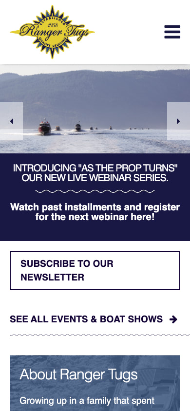 Ranger Tugs Mobile Website Design by Efinitytech Seattle