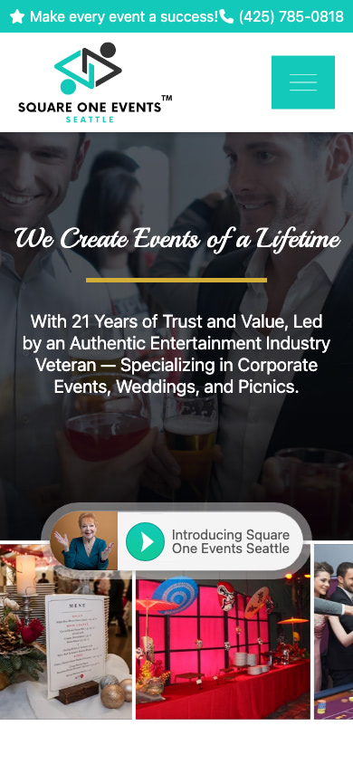 Square One Events Seattle Mobile Website Design by Efinitytech Seattle