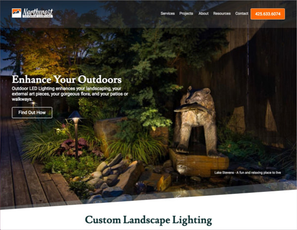 NW Outdoor Lighting Website Design by Efinitytech Seattle